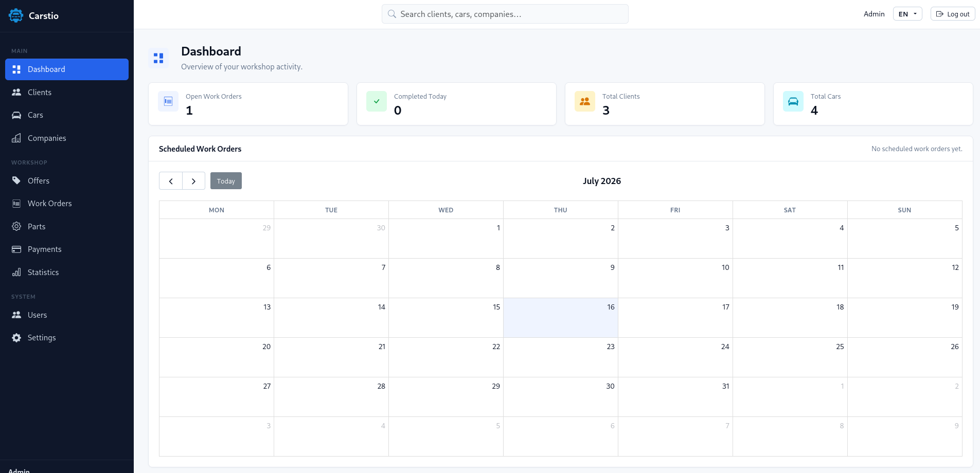 Carstio dashboard